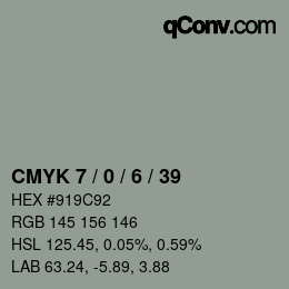 颜色代码: CMYK 7 / 0 / 6 / 39 | qconv.com