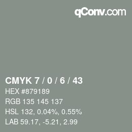 カラーコード: CMYK 7 / 0 / 6 / 43 | qconv.com
