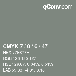 Color code: CMYK 7 / 0 / 6 / 47 | qconv.com