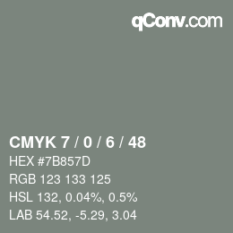 カラーコード: CMYK 7 / 0 / 6 / 48 | qconv.com