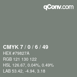 カラーコード: CMYK 7 / 0 / 6 / 49 | qconv.com