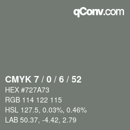カラーコード: CMYK 7 / 0 / 6 / 52 | qconv.com