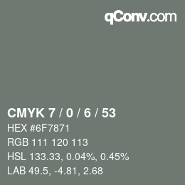 Color code: CMYK 7 / 0 / 6 / 53 | qconv.com