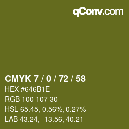 Color code: CMYK 7 / 0 / 72 / 58 | qconv.com