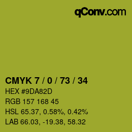 カラーコード: CMYK 7 / 0 / 73 / 34 | qconv.com