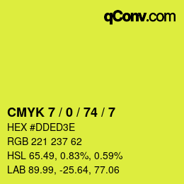Code couleur: CMYK 7 / 0 / 74 / 7 | qconv.com