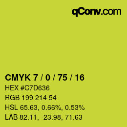 カラーコード: CMYK 7 / 0 / 75 / 16 | qconv.com