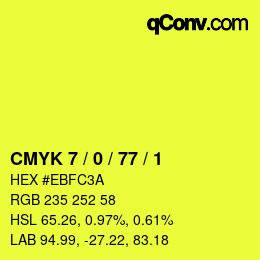 カラーコード: CMYK 7 / 0 / 77 / 1 | qconv.com