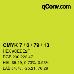 カラーコード: CMYK 7 / 0 / 79 / 13 | qconv.com