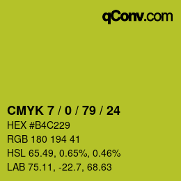カラーコード: CMYK 7 / 0 / 79 / 24 | qconv.com