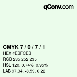 颜色代码: CMYK 7 / 0 / 7 / 1 | qconv.com