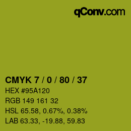 カラーコード: CMYK 7 / 0 / 80 / 37 | qconv.com