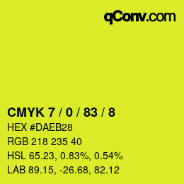 カラーコード: CMYK 7 / 0 / 83 / 8 | qconv.com