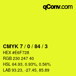 Farbcode: CMYK 7 / 0 / 84 / 3 | qconv.com