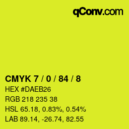 カラーコード: CMYK 7 / 0 / 84 / 8 | qconv.com