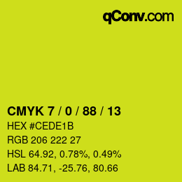 カラーコード: CMYK 7 / 0 / 88 / 13 | qconv.com