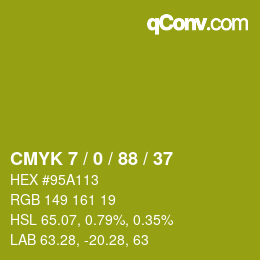 颜色代码: CMYK 7 / 0 / 88 / 37 | qconv.com