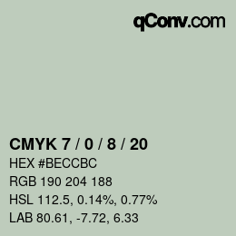 カラーコード: CMYK 7 / 0 / 8 / 20 | qconv.com
