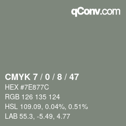 颜色代码: CMYK 7 / 0 / 8 / 47 | qconv.com