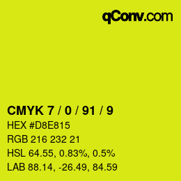 カラーコード: CMYK 7 / 0 / 91 / 9 | qconv.com