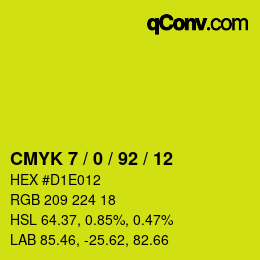 カラーコード: CMYK 7 / 0 / 92 / 12 | qconv.com