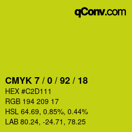 Farbcode: CMYK 7 / 0 / 92 / 18 | qconv.com