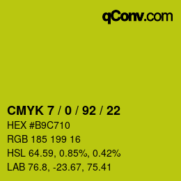 カラーコード: CMYK 7 / 0 / 92 / 22 | qconv.com