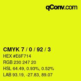 カラーコード: CMYK 7 / 0 / 92 / 3 | qconv.com