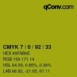 カラーコード: CMYK 7 / 0 / 92 / 33 | qconv.com