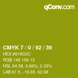 颜色代码: CMYK 7 / 0 / 92 / 39 | qconv.com