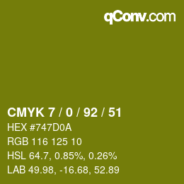 カラーコード: CMYK 7 / 0 / 92 / 51 | qconv.com