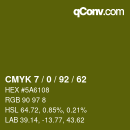 カラーコード: CMYK 7 / 0 / 92 / 62 | qconv.com