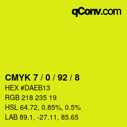 Farbcode: CMYK 7 / 0 / 92 / 8 | qconv.com