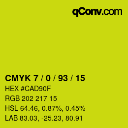 カラーコード: CMYK 7 / 0 / 93 / 15 | qconv.com