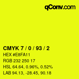 カラーコード: CMYK 7 / 0 / 93 / 2 | qconv.com