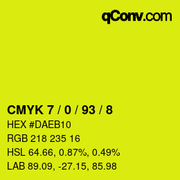 カラーコード: CMYK 7 / 0 / 93 / 8 | qconv.com