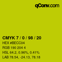 Farbcode: CMYK 7 / 0 / 98 / 20 | qconv.com