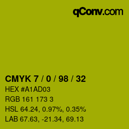カラーコード: CMYK 7 / 0 / 98 / 32 | qconv.com