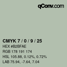 颜色代码: CMYK 7 / 0 / 9 / 25 | qconv.com