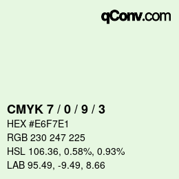カラーコード: CMYK 7 / 0 / 9 / 3 | qconv.com