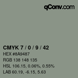 Color code: CMYK 7 / 0 / 9 / 42 | qconv.com