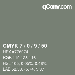 カラーコード: CMYK 7 / 0 / 9 / 50 | qconv.com