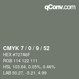 カラーコード: CMYK 7 / 0 / 9 / 52 | qconv.com
