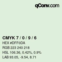 颜色代码: CMYK 7 / 0 / 9 / 6 | qconv.com