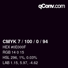 カラーコード: CMYK 7 / 100 / 0 / 94 | qconv.com