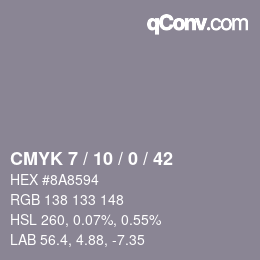 颜色代码: CMYK 7 / 10 / 0 / 42 | qconv.com