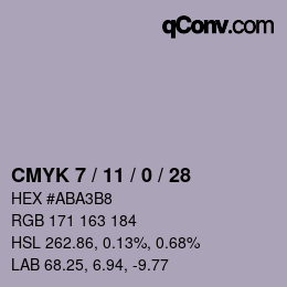 カラーコード: CMYK 7 / 11 / 0 / 28 | qconv.com