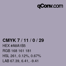 カラーコード: CMYK 7 / 11 / 0 / 29 | qconv.com