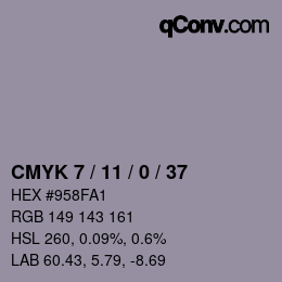 カラーコード: CMYK 7 / 11 / 0 / 37 | qconv.com