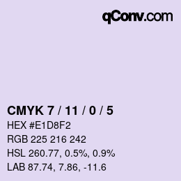 カラーコード: CMYK 7 / 11 / 0 / 5 | qconv.com